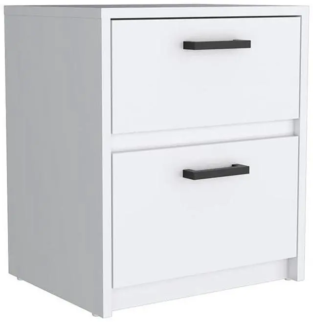 Alt view image 3 of 7 - Nightstand Chequered, Two Drawes, White Finish