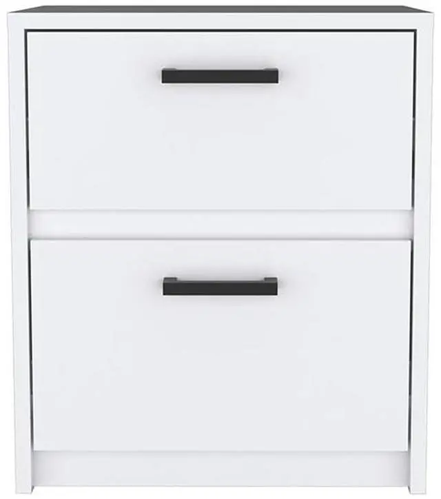 Alt view image 4 of 7 - Nightstand Chequered, Two Drawes, White Finish