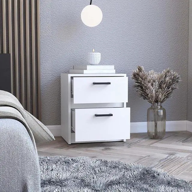 Main image of Nightstand Chequered, Two Drawes, White Finish