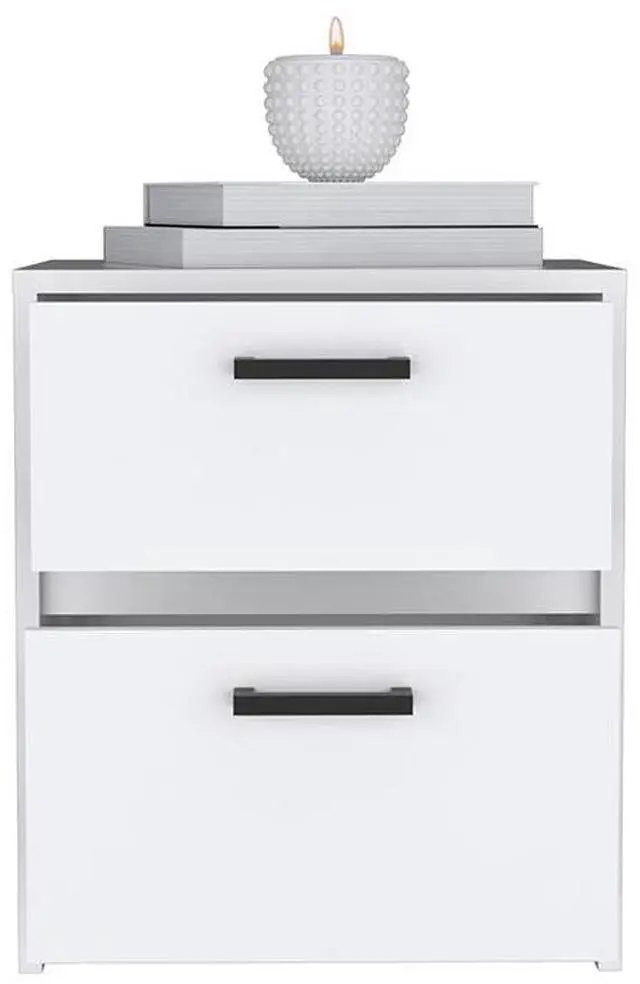 Alt view image 7 of 7 - Nightstand Chequered, Two Drawes, White Finish