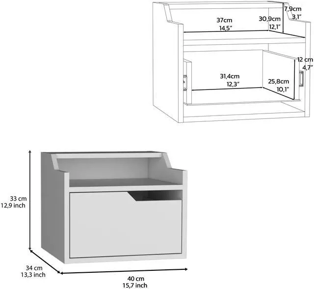 Alt view image 5 of 7 - Winchester Floating Nightstand, Modern Dual-Tier Design with Spacious Single Drawer Storage, White