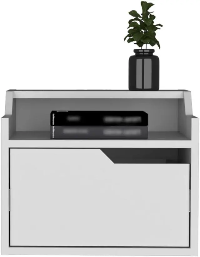 Alt view image 3 of 7 - Winchester Floating Nightstand, Modern Dual-Tier Design with Spacious Single Drawer Storage, White