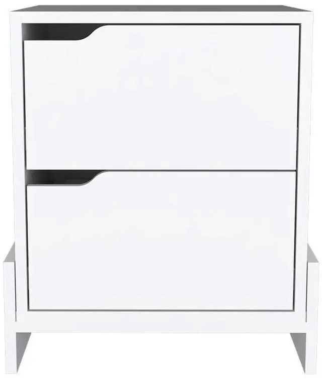 Alt view image 2 of 7 - Nightstand Brookland, Bedside Table with Double Drawers and Sturdy Base, White Finish