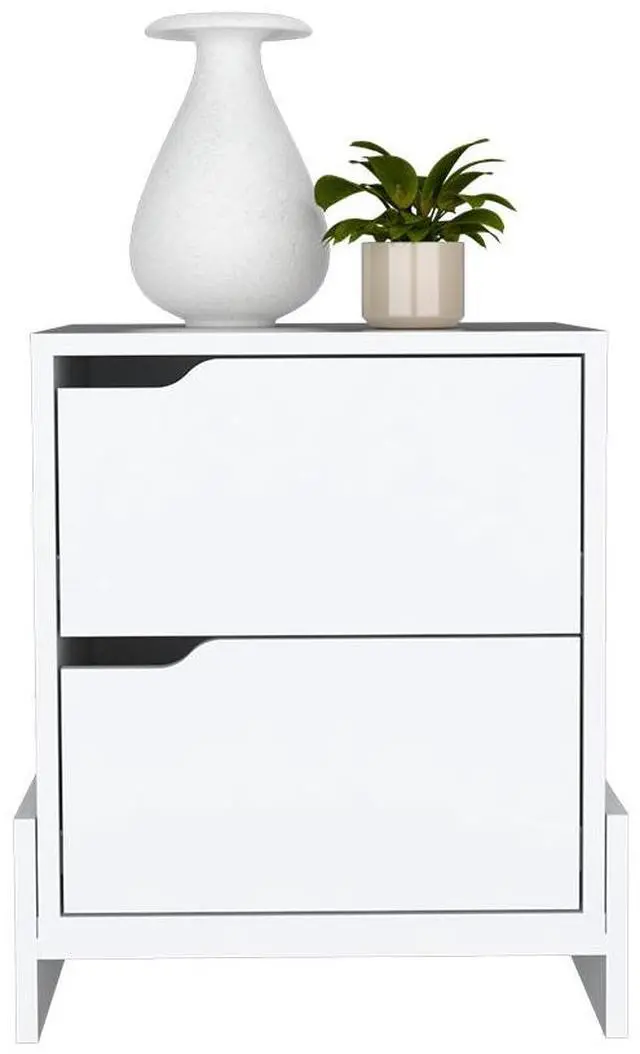 Alt view image 5 of 7 - Nightstand Brookland, Bedside Table with Double Drawers and Sturdy Base, White Finish