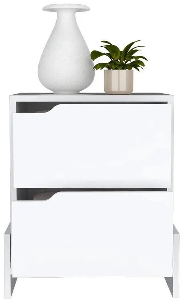Alt view image 3 of 7 - Nightstand Brookland, Bedside Table with Double Drawers and Sturdy Base, White Finish