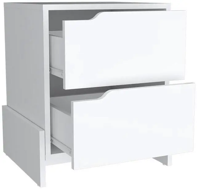 Alt view image 4 of 7 - Nightstand Brookland, Bedside Table with Double Drawers and Sturdy Base, White Finish