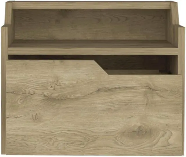 Alt view image 3 of 7 - Floating Nightstand, Modern Dual-Tier Design with Spacious Single Drawer Storage, Macadamia