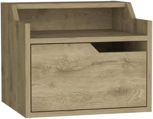 Alt view image 5 of 7 - Floating Nightstand, Modern Dual-Tier Design with Spacious Single Drawer Storage, Macadamia