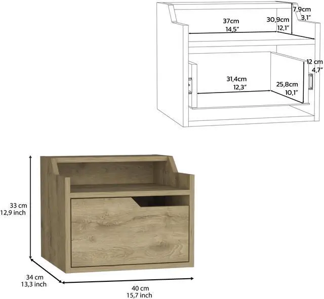 Alt view image 7 of 7 - Floating Nightstand, Modern Dual-Tier Design with Spacious Single Drawer Storage, Macadamia