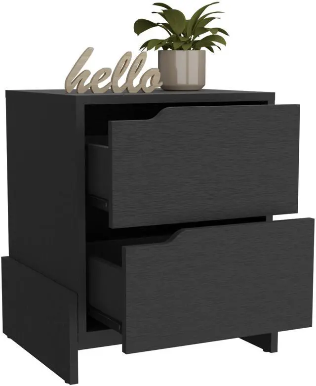 Alt view image 5 of 7 - Nightstand Brookland, Bedside Table with Double Drawers and Sturdy Base, Black Wengue Finish