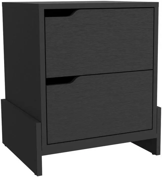 Alt view image 2 of 7 - Nightstand Brookland, Bedside Table with Double Drawers and Sturdy Base, Black Wengue Finish