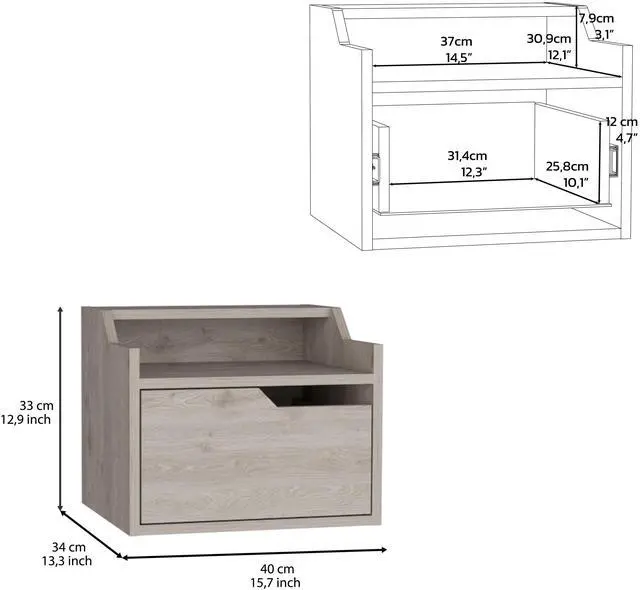 Alt view image 6 of 7 - Winchester Floating Nightstand, Modern Dual-Tier Design with Spacious Single Drawer Storage, Light Gray