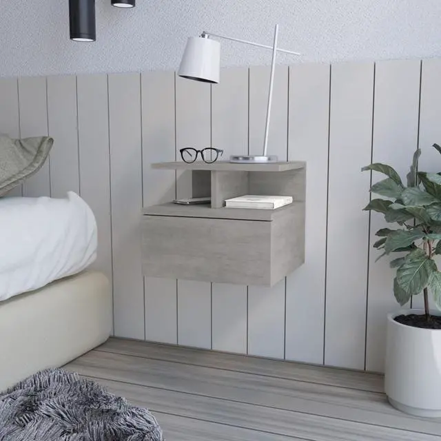 Alt view image 6 of 7 - Nightstand Floating Flopini, Bedroom, Concrete Gray