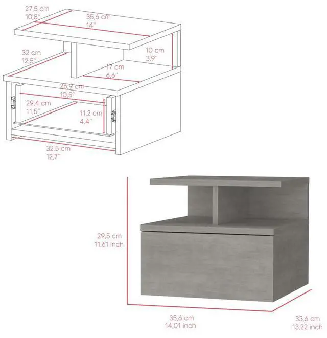 Alt view image 5 of 7 - Nightstand Floating Flopini, Bedroom, Concrete Gray