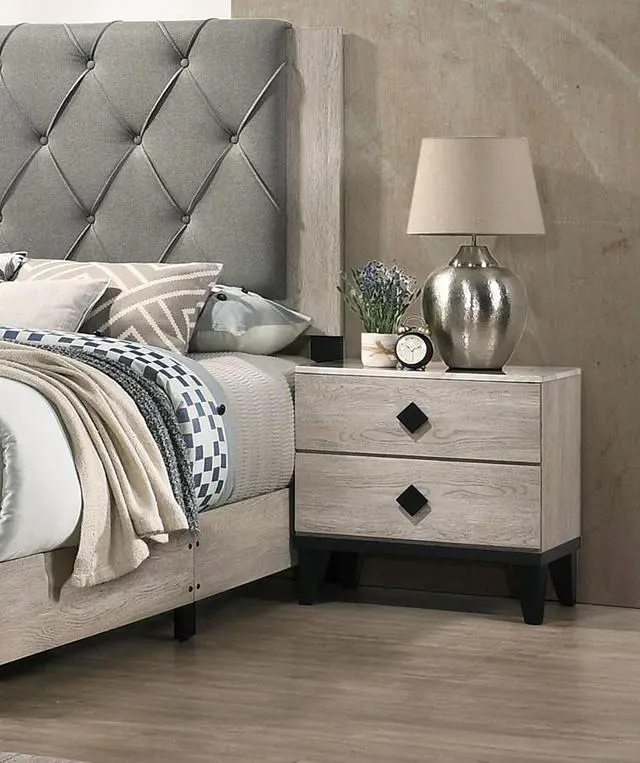 Main image of Bedroom Furniture Contemporary Look Cream Color Nightstand Drawers Bed Side Table plywood