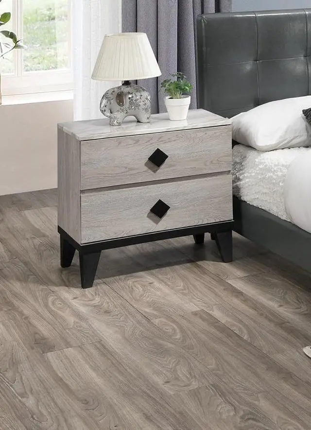 Alt view image 2 of 7 - Bedroom Furniture Contemporary Look Cream Color Nightstand Drawers Bed Side Table plywood