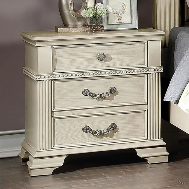 Main image of Antique white Nightstand Bedroom 1pc Nightstand Solid wood Satin Knickel Knobs and Pulls