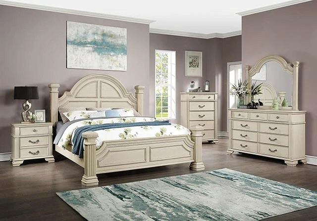 Alt view image 4 of 7 - Antique white Nightstand Bedroom 1pc Nightstand Solid wood Satin Knickel Knobs and Pulls