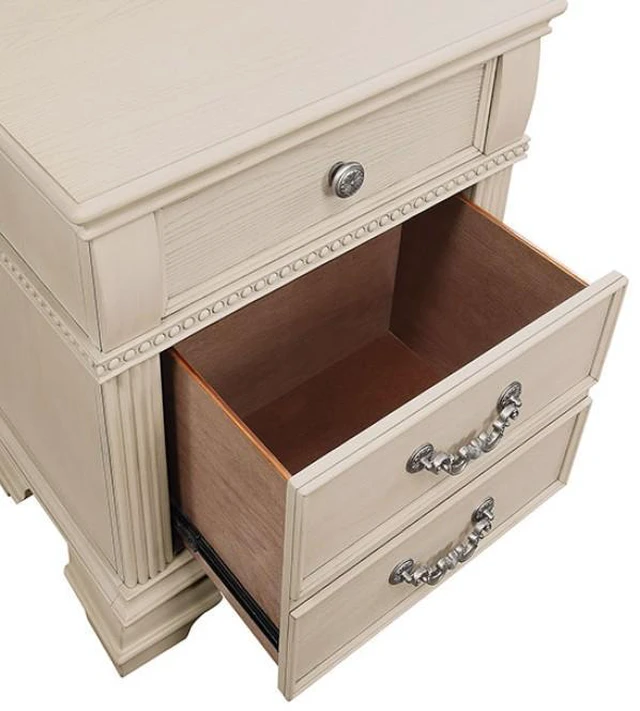 Alt view image 5 of 7 - Antique white Nightstand Bedroom 1pc Nightstand Solid wood Satin Knickel Knobs and Pulls