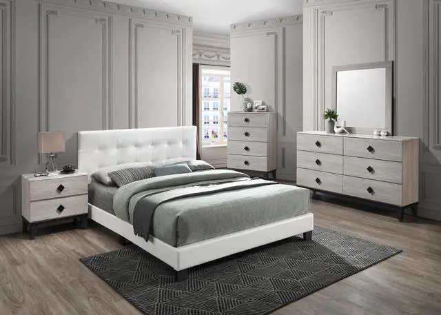 Alt view image 6 of 7 - Bedroom Furniture Contemporary Look Cream Color Nightstand Drawers Bed Side Table plywood