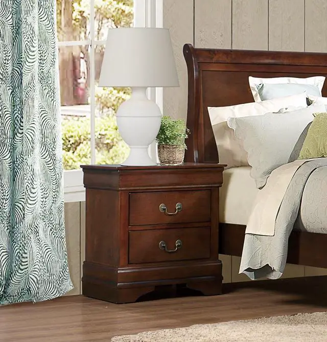 Alt view image 3 of 7 - Classic Louis Philippe Style Brown Cherry Finish 1pc Nightstand of 2x Drawers Traditional Design Bedroom Furniture
