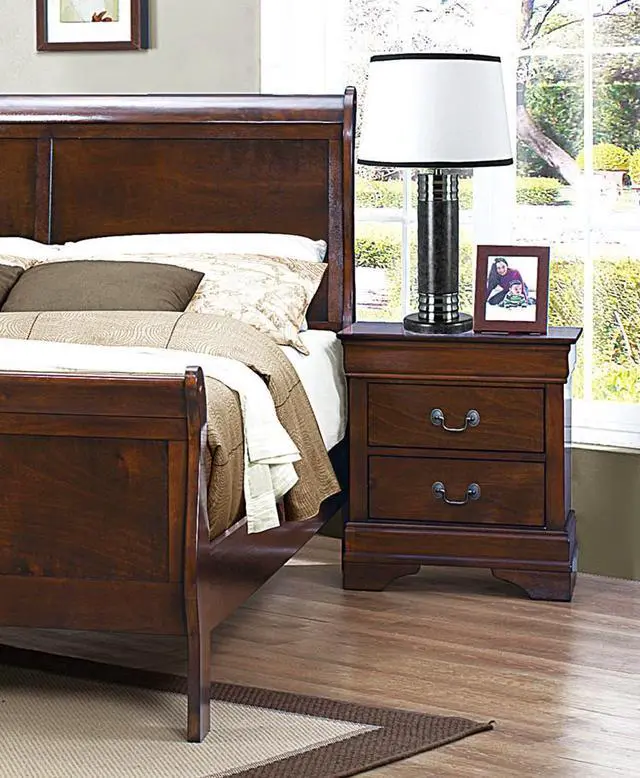 Alt view image 2 of 7 - Classic Louis Philippe Style Brown Cherry Finish 1pc Nightstand of 2x Drawers Traditional Design Bedroom Furniture
