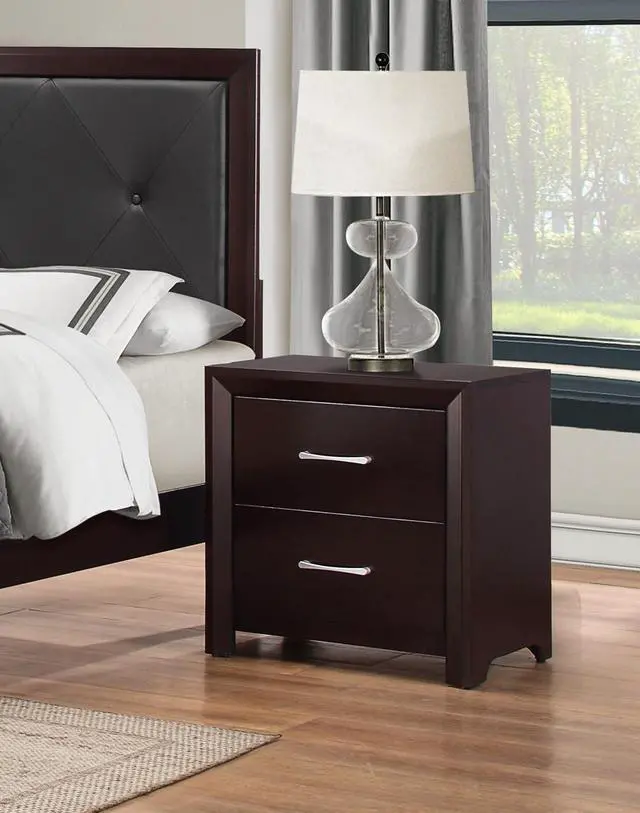 Alt view image 2 of 7 - Espresso Finish Contemporary Design 1pc Nightstand of Drawers Silver Tone Pulls Bedroom Furniture