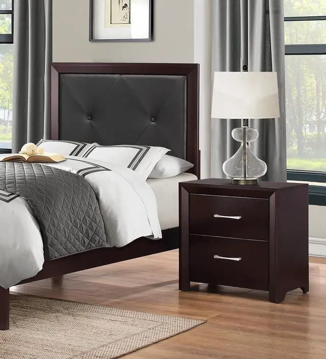 Alt view image 5 of 7 - Espresso Finish Contemporary Design 1pc Nightstand of Drawers Silver Tone Pulls Bedroom Furniture