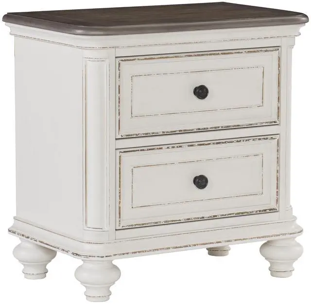 Alt view image 5 of 7 - Antique White and Brown-Gray Finish1pc Nightstand of Drawers Black Knobs Traditional Design Bedroom Furniture