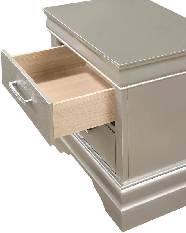 Alt view image 3 of 6 - 1pc Modern Glam Style Two Drawers Nightstand Champagne Finish Solid Wood Crystal-Like Diamond Tufted Crocodile Texture Bedroom Furniture