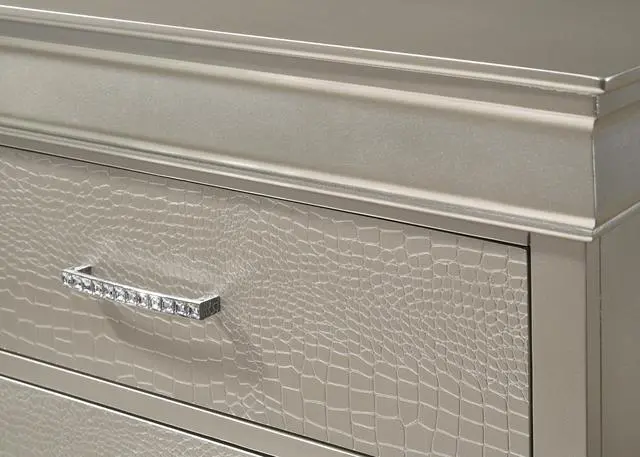 Alt view image 4 of 6 - 1pc Modern Glam Style Two Drawers Nightstand Champagne Finish Solid Wood Crystal-Like Diamond Tufted Crocodile Texture Bedroom Furniture