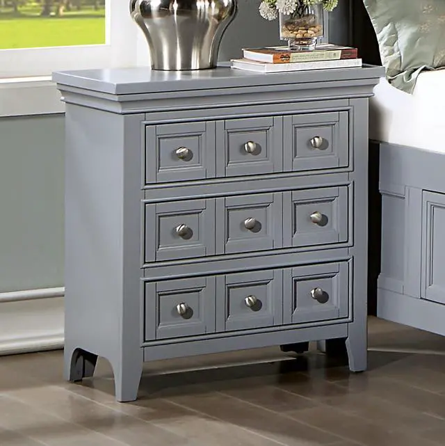 Main image of Transitional Style Gray Color Solid wood 1pc Nightstand Only Bedroom Furniture Bedside Table Round Knobs 3-Drawers Nightstand