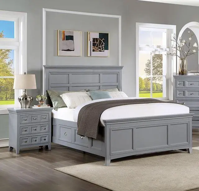 Alt view image 5 of 7 - Transitional Style Gray Color Solid wood 1pc Nightstand Only Bedroom Furniture Bedside Table Round Knobs 3-Drawers Nightstand
