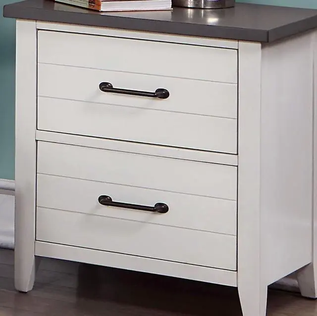 Alt view image 5 of 7 - White Color Nightstand Bedroom 1pc Nightstand Solid wood Black Appliance Pull 2-Drawers bedside Table Gray Top, Two Tone Finish