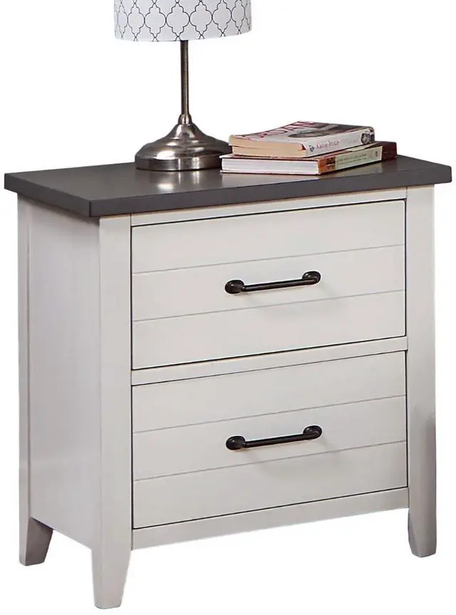 Alt view image 3 of 7 - White Color Nightstand Bedroom 1pc Nightstand Solid wood Black Appliance Pull 2-Drawers bedside Table Gray Top, Two Tone Finish