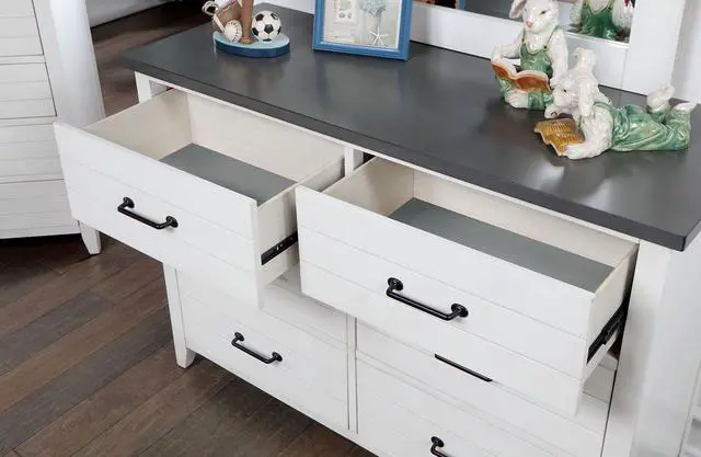 Alt view image 7 of 7 - White Color Nightstand Bedroom 1pc Nightstand Solid wood Black Appliance Pull 2-Drawers bedside Table Gray Top, Two Tone Finish