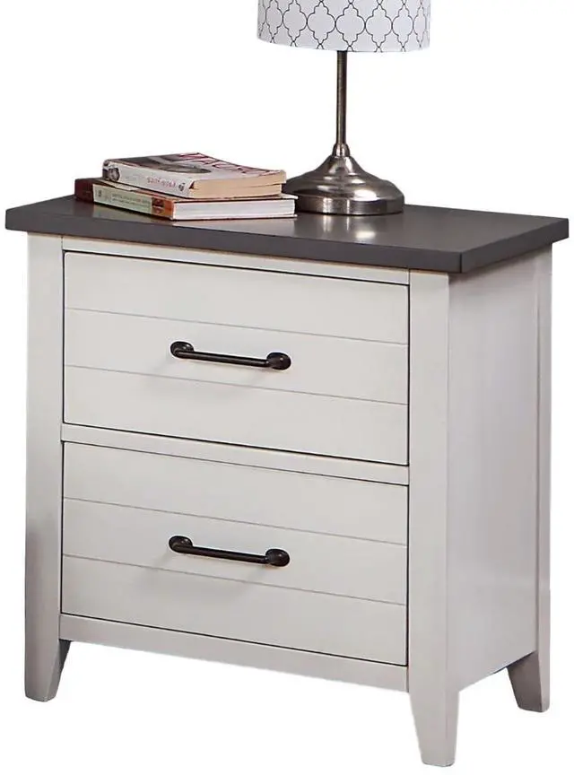 Alt view image 4 of 7 - White Color Nightstand Bedroom 1pc Nightstand Solid wood Black Appliance Pull 2-Drawers bedside Table Gray Top, Two Tone Finish