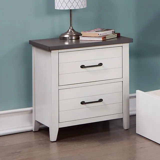 Alt view image 2 of 7 - White Color Nightstand Bedroom 1pc Nightstand Solid wood Black Appliance Pull 2-Drawers bedside Table Gray Top, Two Tone Finish