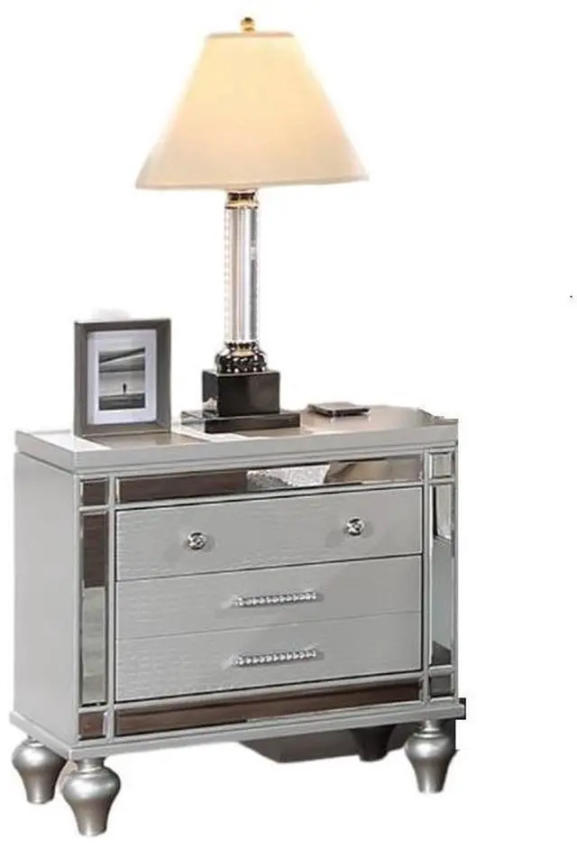 Alt view image 5 of 7 - Classic Luxury Look Silver 1pc Nightstand Wooden Bedside Table Drawers w Mirror Glass Panel Bedroom Furniture