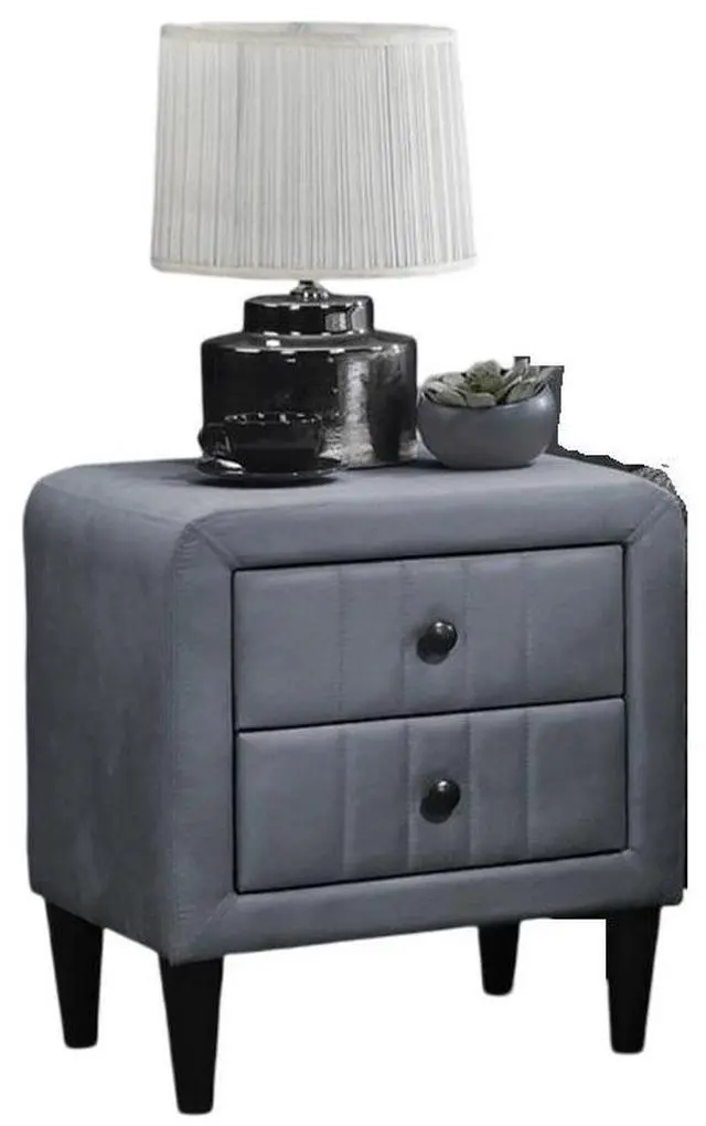 Alt view image 3 of 7 - Grey Color Velvet Gorgeous 1pc Nightstand Bedside Table 2x Drawers Bedroom Furniture Sleek Design Tempered Legs