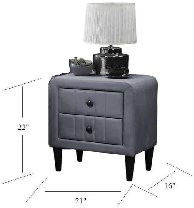 Alt view image 4 of 7 - Grey Color Velvet Gorgeous 1pc Nightstand Bedside Table 2x Drawers Bedroom Furniture Sleek Design Tempered Legs