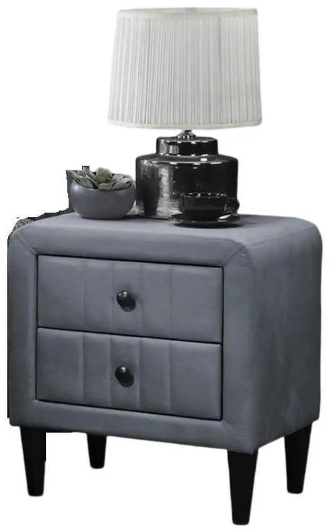 Alt view image 6 of 7 - Grey Color Velvet Gorgeous 1pc Nightstand Bedside Table 2x Drawers Bedroom Furniture Sleek Design Tempered Legs