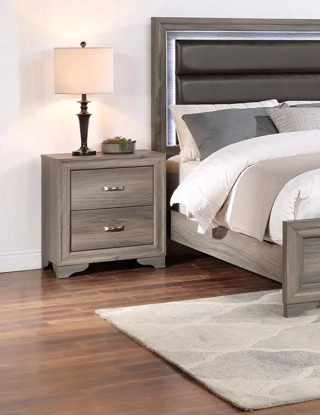 Alt view image 2 of 7 - Modern 1pc Nightstand Wooden Bedside Table 2- Drawers Bedroom Furniture
