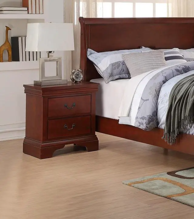 Alt view image 2 of 7 - Contemporary Bedroom Furniture Nightstand Cherry Finish 2 x Drawers Bed Side Table Pine wood