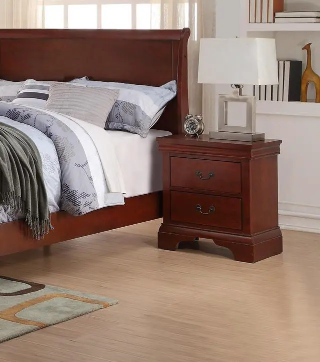 Main image of Contemporary Bedroom Furniture Nightstand Cherry Finish 2 x Drawers Bed Side Table Pine wood