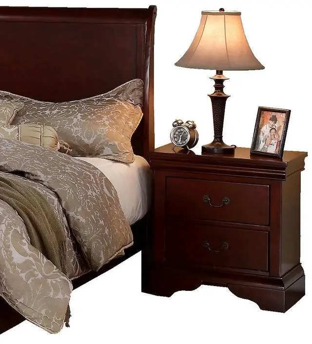 Alt view image 5 of 7 - Contemporary Bedroom Furniture Nightstand Cherry Finish 2 x Drawers Bed Side Table Pine wood