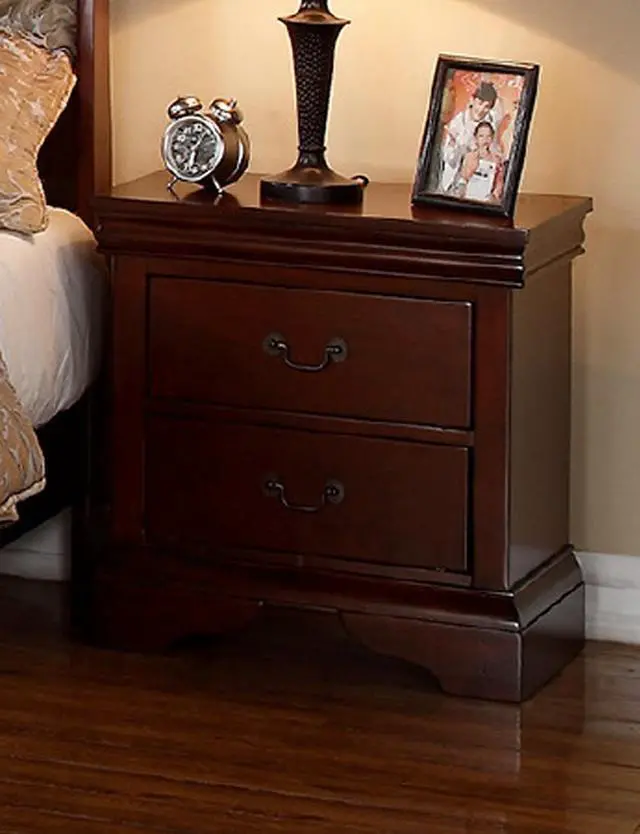 Alt view image 6 of 7 - Contemporary Bedroom Furniture Nightstand Cherry Finish 2 x Drawers Bed Side Table Pine wood