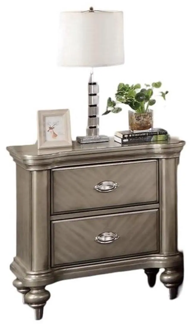 Alt view image 4 of 7 - Luxury Classic Antique Silver / Champagne Finish 1pc Nightstand Storage Space Bedside Table Bedroom Furniture