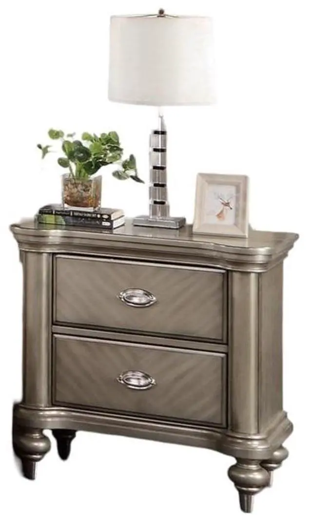 Alt view image 5 of 7 - Luxury Classic Antique Silver / Champagne Finish 1pc Nightstand Storage Space Bedside Table Bedroom Furniture