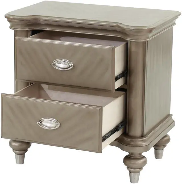 Alt view image 7 of 7 - Luxury Classic Antique Silver / Champagne Finish 1pc Nightstand Storage Space Bedside Table Bedroom Furniture